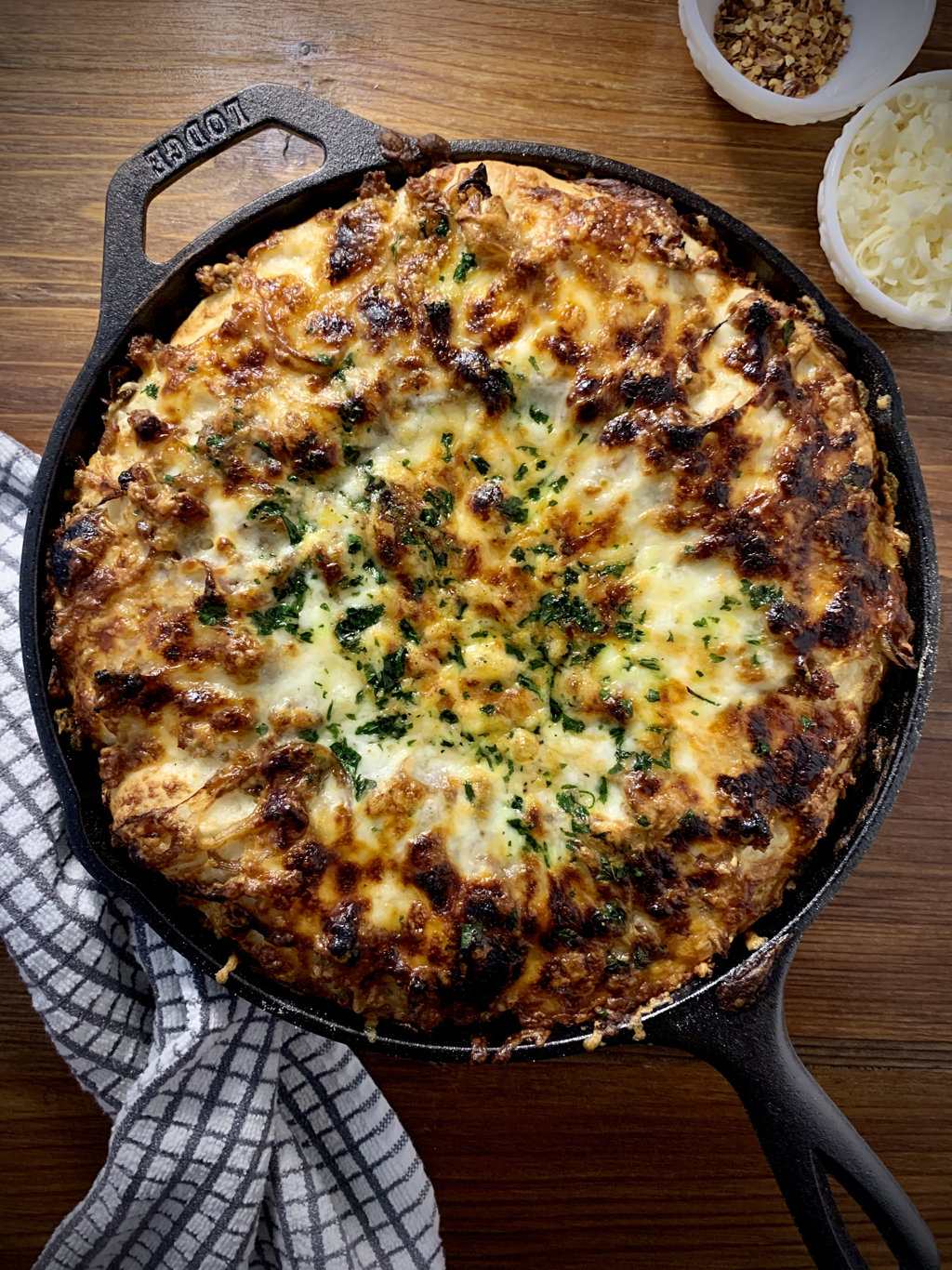 Sausage and White Cheddar Cast Iron Pan Pizza- The Branded Chef  